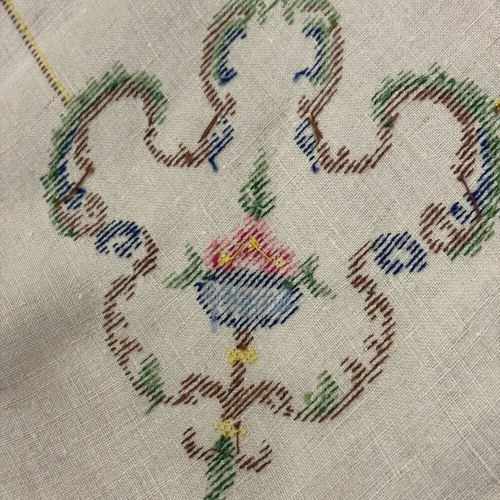 Vintage Hand Embroidered Bridge Card Tablecloth 33.5